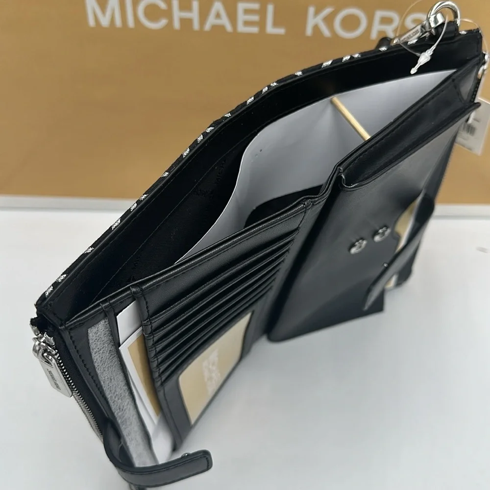 Michael Kors Jet Set Travel Large Double-Zip Wallet-PhoneHolder Black Multi - Picture 12 of 13